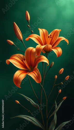Orange lilies on a dark green. Smartphone wallpaper