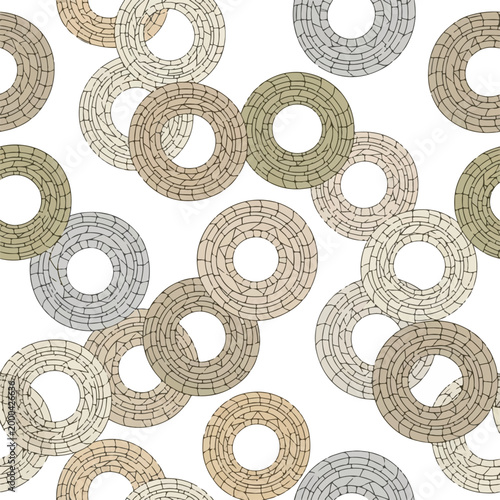 Seamless Abstract Mosaic Ring Pattern in Earth Tones