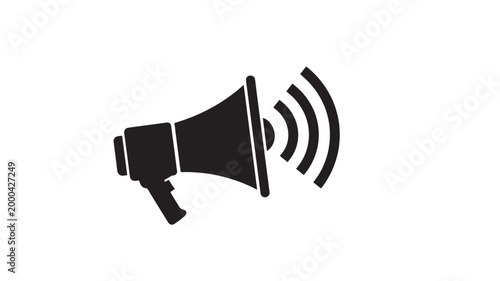 Black Megaphone Icon With Sound Waves On White Background For Communication Concepts