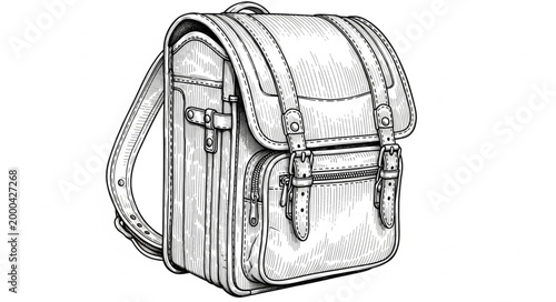 Vintage Leather School Backpack Sketch.