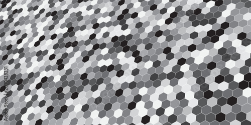Gray, black, white beehive background. Honeycomb, bees hive cells pattern. Bee honey shapes. Vector geometric seamless texture symbol. Hexagon, hexagonal raster, mosaic cell sign or icon.
