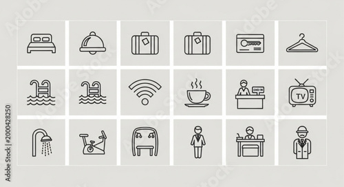 Collection of hotel service icons in a grid layout.