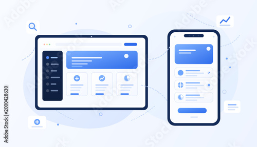 Obraz na plátně Responsive Web and Mobile App Interface Illustration