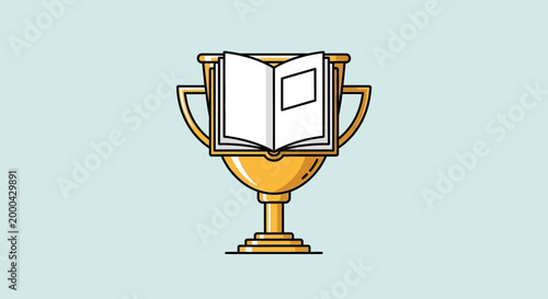 Golden Trophy with Open Book Vector Illustration