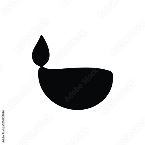Diya lamp silhouette icon vector flat design.