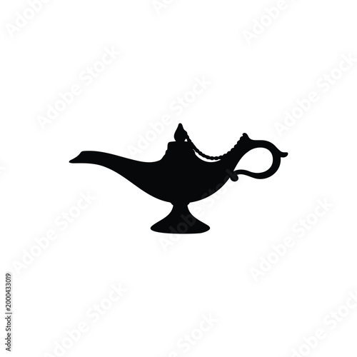 Aladdin lamp silhouette icon vector flat design.
