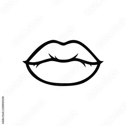 Lips outline silhouette icon vector flat design.
