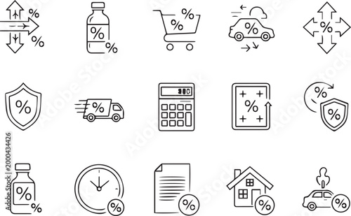 Hand sketched discount and interest rate icons with percentage signs for business marketing sales