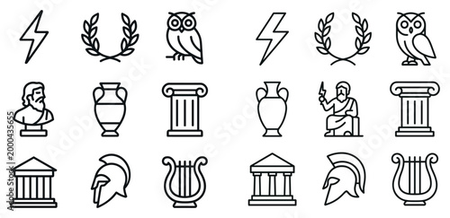 Classical icons with owl laurel column outline