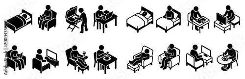 Healthcare icons with patient doctor bed isometric