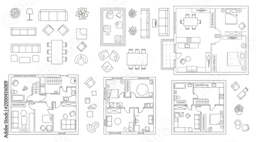 Set of top view floor plan furniture icons for interior design projects