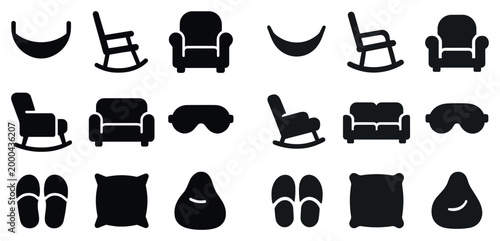 Home icons with rocking chair and armchair silhouette