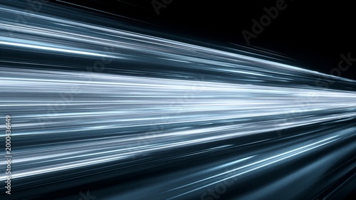 Rapid light speed trails on dark background representing high performance fiber optic data transfer and internet bandwidth