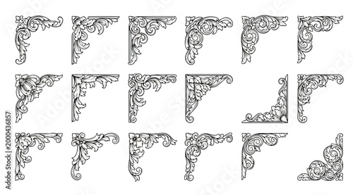 Set of vintage baroque decorative corner ornaments