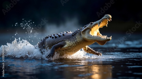 A large alligator with its mouth open in the water