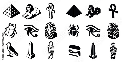 Egyptian icons with pyramid sphinx ankh minimal