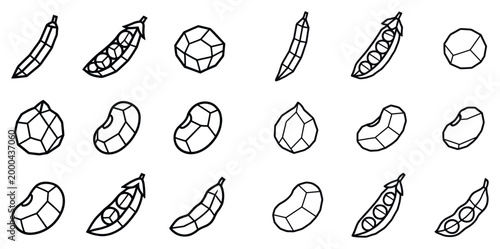 Food icons with pea pod bean outline