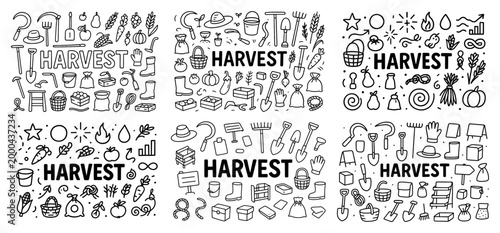 Harvest doodles in black and white pattern