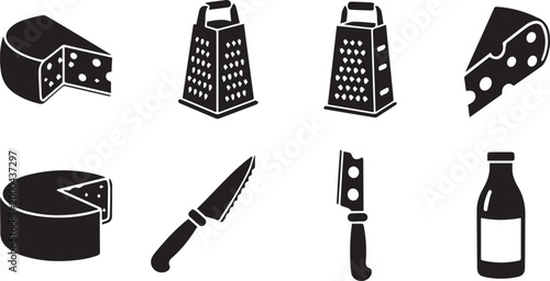 Cheese and Kitchen Tools Icon Set for Culinary Design