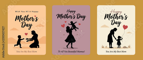 Mother's Day Mother's Day greeting card collection featuring silhouettes of maternal bonding and affection for seasonal celebration and family appreciation marketing