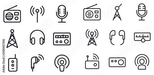 Communication icons with radio microphone antenna outline