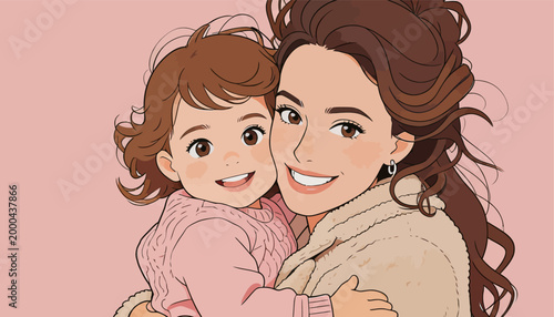 Warm loving portrait of mother and young daughter