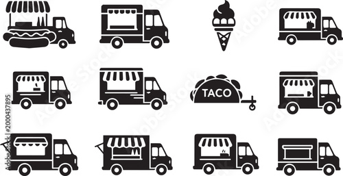 Food Truck and Street Vendor Icon Set for Mobile Catering
