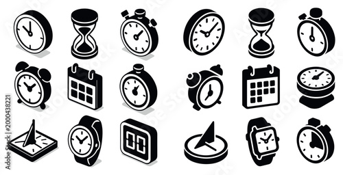 Time icons with clocks hourglass stopwatch minimal