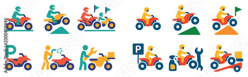 Outdoor icons with quad rider and wrench colorful