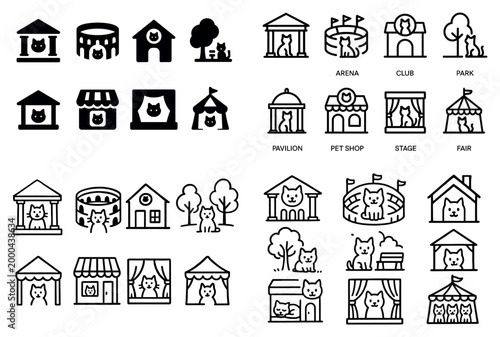 Cat related venue and storefront icons arranged in rows.