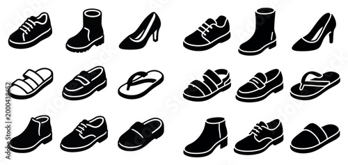 Footwear icons with shoe boot sandal silhouette