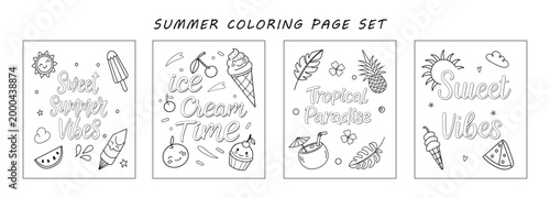 Summer coloring book  page set for etsy amazon shop