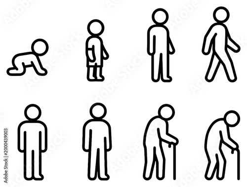 Life stage icons with baby child adult elder outline
