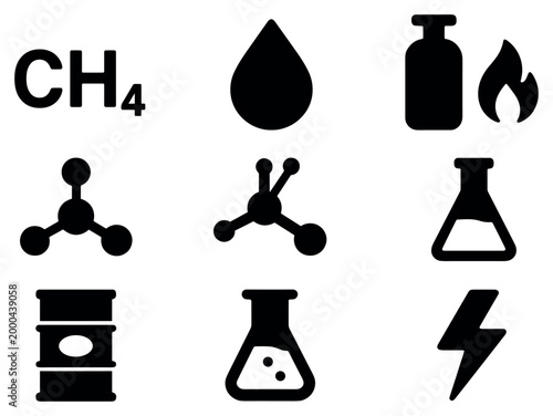 Gas icons with molecule drop flask minimal