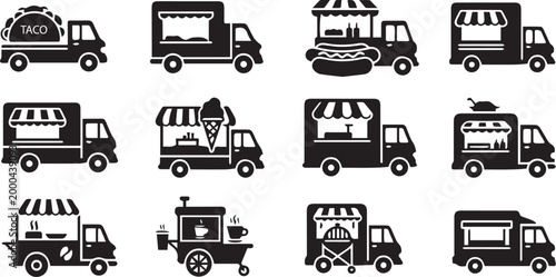 Food Truck and Mobile Street Vendor Icon Set