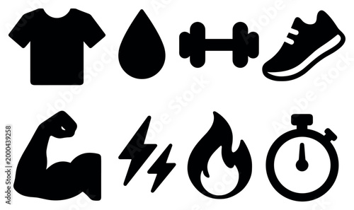 Fitness icons with shirt dumbbell shoe solid