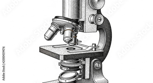 Fotografie Vintage Scientific Microscope Illustration.
