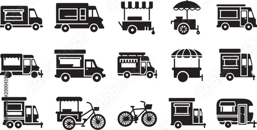 Food Truck and Mobile Street Vendor Icon Set