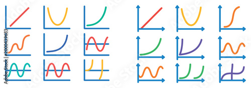 Analytics icons with graph curve axis colorful