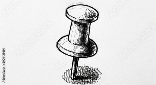 Vintage Pushpin Drawing Isolated on White Background.