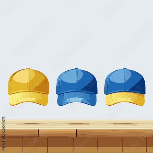 Casquettes colorées alignées en illustration isolée