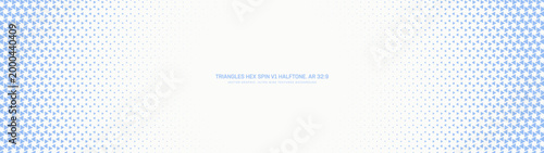Triangles hexagonal grid halftone pattern radial faded frame ultra wide 32:9 aspect ratio white blue vector abstract background. Half tone modern technology graphic panoramic format light abstraction