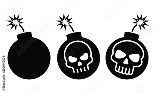 Three bomb icons with skulls and fuse sparks