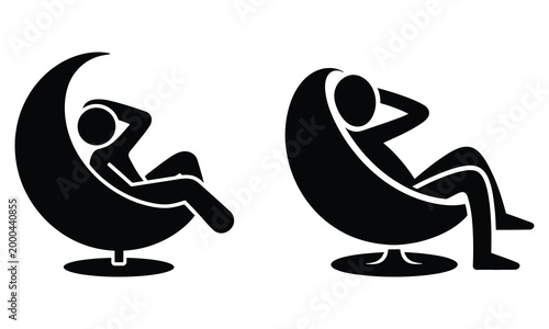 Relaxing person sleeping in unique chair and sitting awkwardly