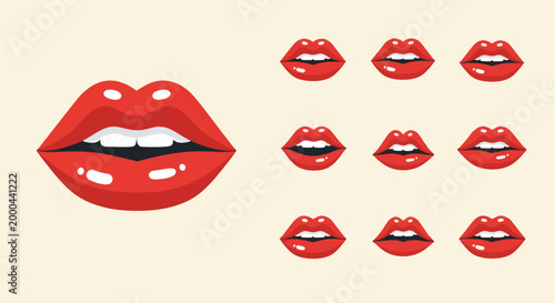 Close up glossy red lips wearing lipstick.