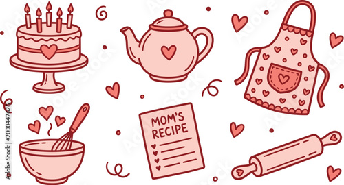Mother's Day Baking and cooking icons for family celebration and culinary branding to represent homemade food and domestic traditions