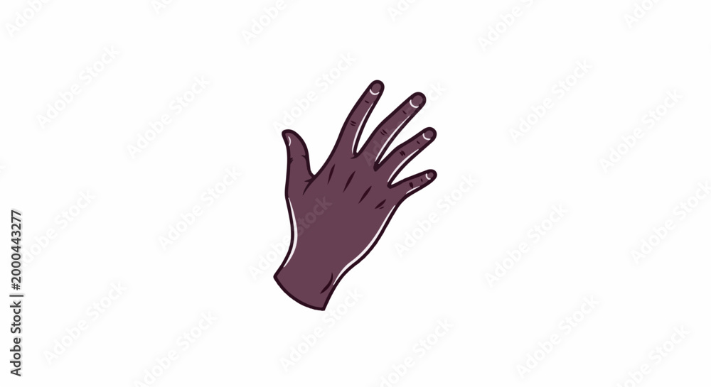 Obraz premium A stylized, purple hand with fingers extended, depicted against a white background