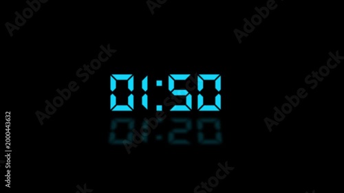 2 minute countdown animation from 120 seconds to 0 seconds on a transparent background, One minute countdown timer with alpha channel