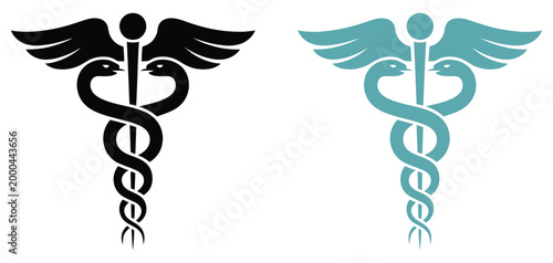 Caduceus medical icon, healthcare medicine symbols, hospital pharmacy doctor graphics, clinic identity treatment concept, vector illustration