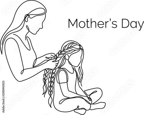 Mother's Day Mother braiding daughter's hair during a quiet morning at home to celebrate family bonding and maternal care for Mother's Day promotional materials